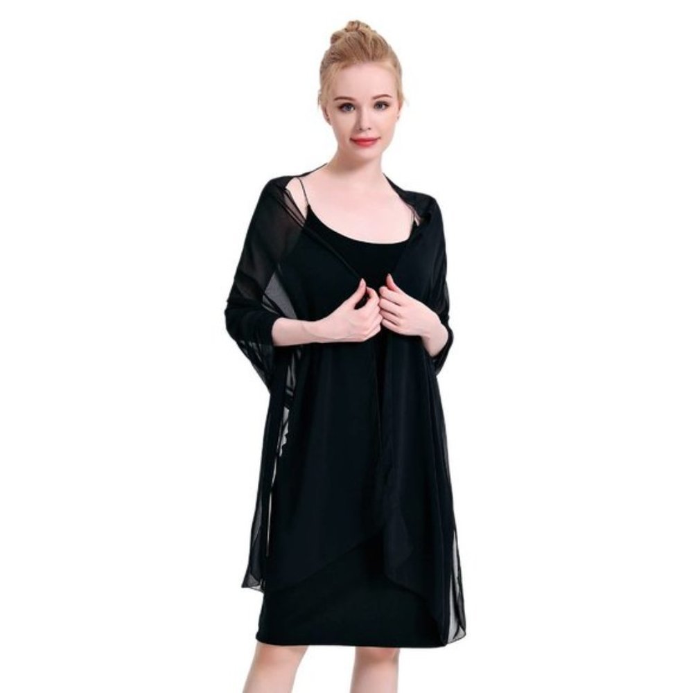 Womens Chiffon Shawls Wraps Black